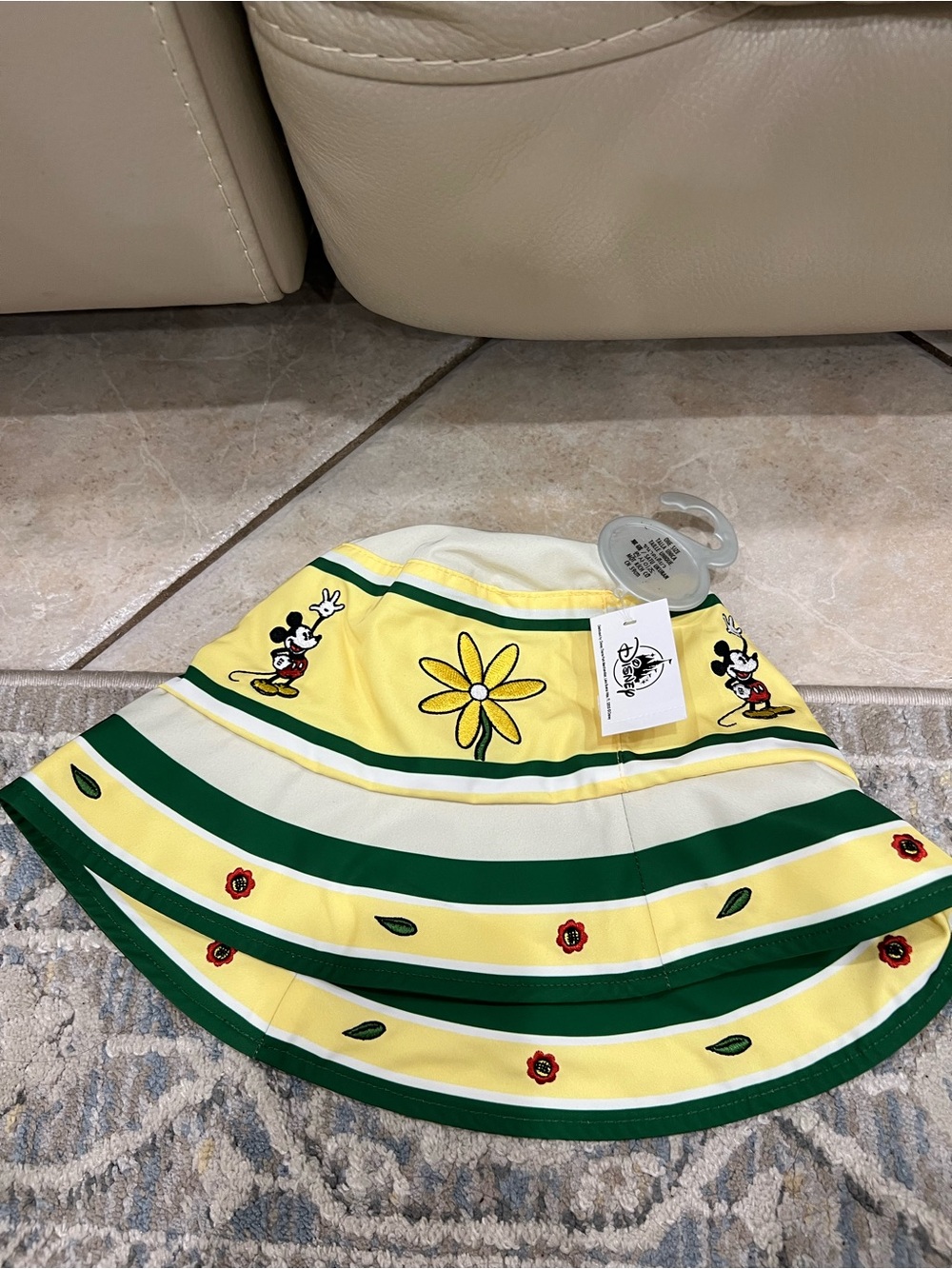 Disney Yellow Daisy Stripe Bucket Hat with Mickey Accent